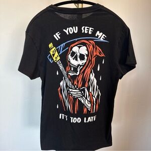 Cactus and Skull ‘If You See Me It’s Too Late’ Grimm Reaper Black Tee Shirt Med